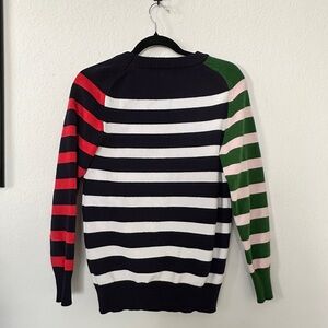 Colorblock Striped Sweater Mismatched Sleeves Navy Red Green Whimsical Quirky S